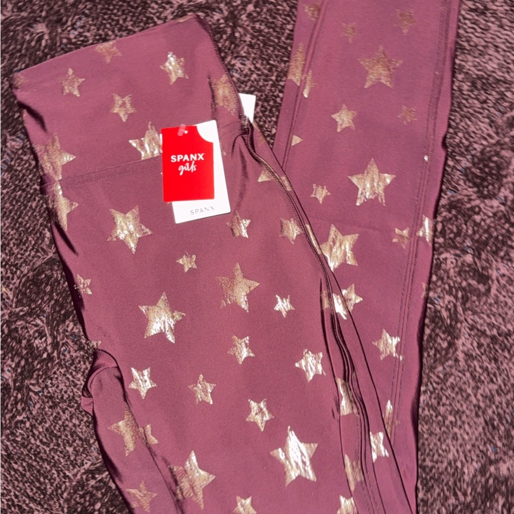 NWT XL (14-16) SPANX Purple Leggings with Gold Star Pattern
